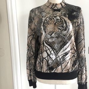 St. John Collection Tiger Mock Neck Long Sleeve Sweater w/Rhinestones Large